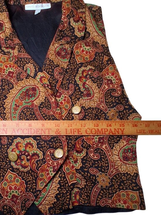 Vintage 90s David Benjamin Vest Women Small Paisley Double Breasted Gold Button - Picture 3 of 9